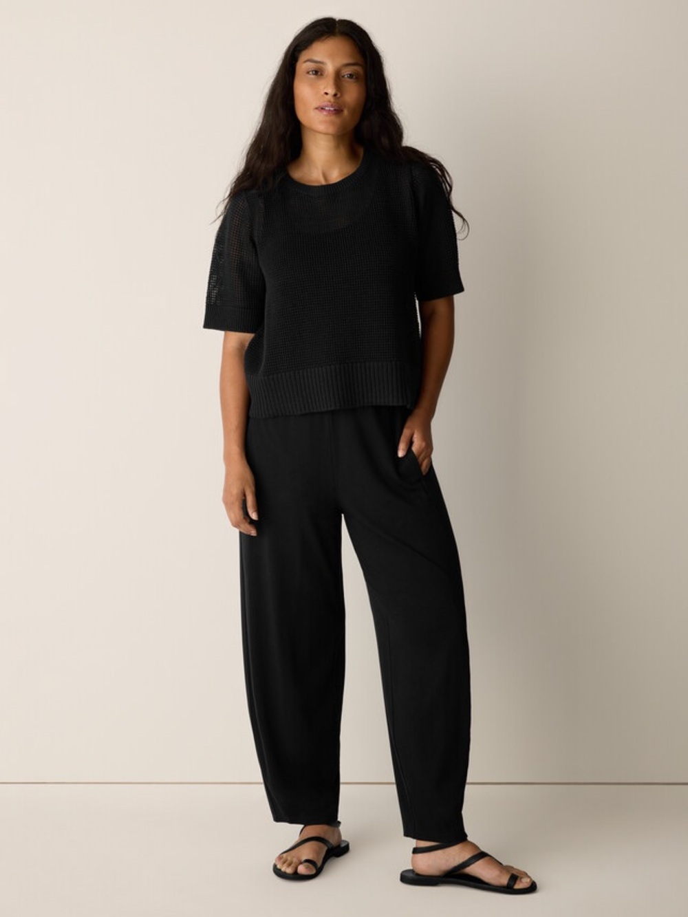 Eileen Fisher Black Organic Cotton Blend Pucker Lantern Pants Size Medium